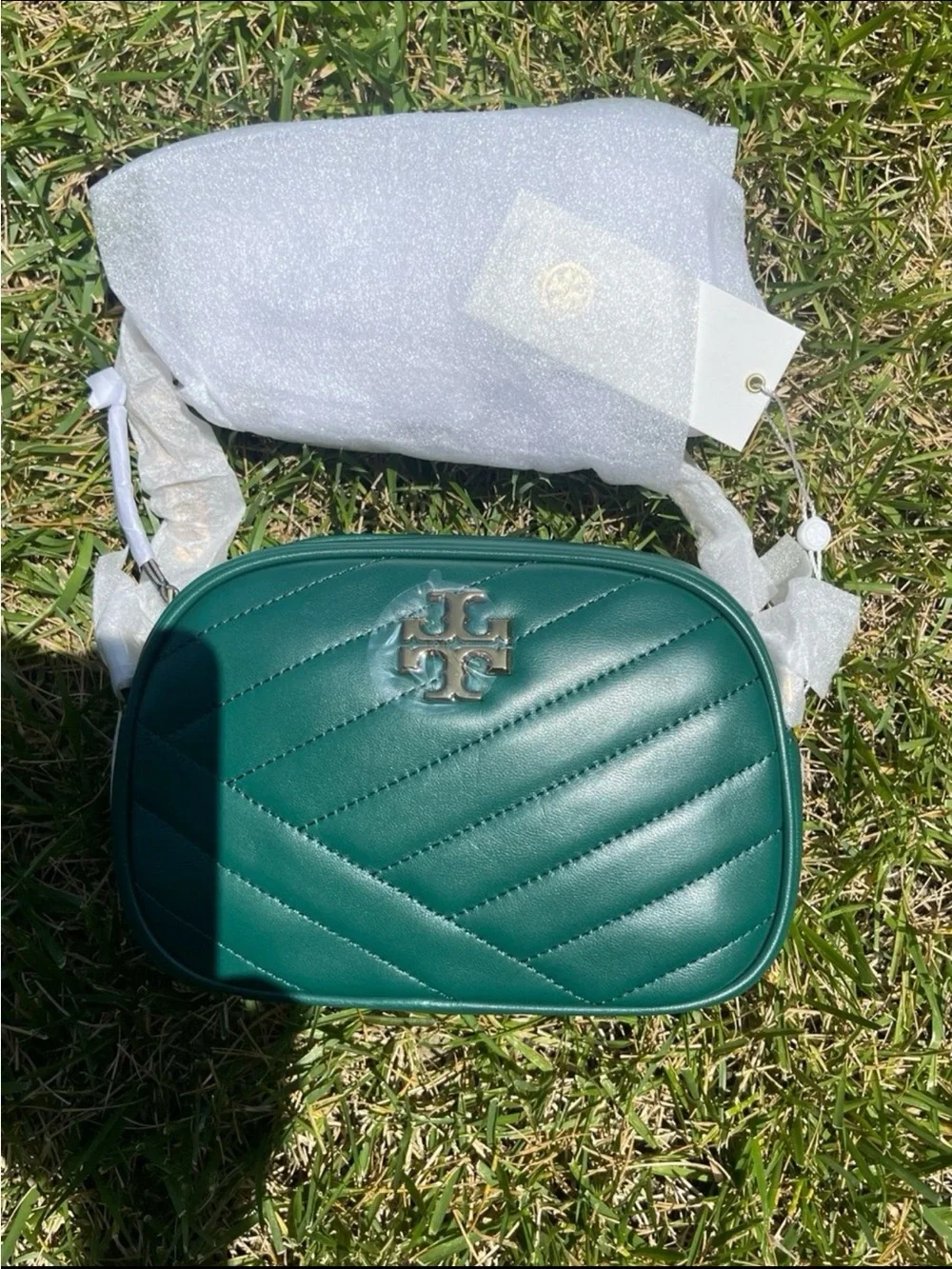 Tory Burch Emerald Green Quilted Leather Crossbody Bag